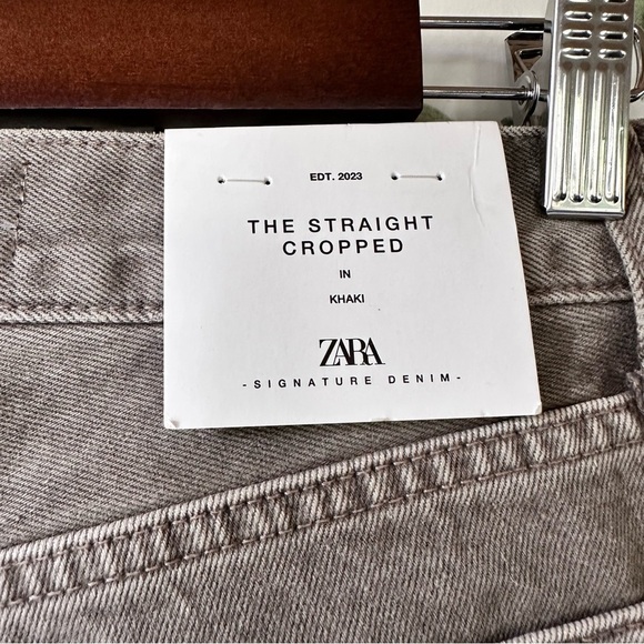 Zara The Straight Cropped Jeans. Khaki. Size 2. - Picture 5 of 9